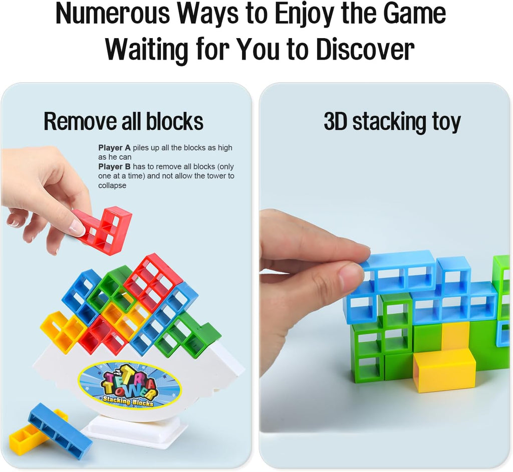 Tetra Balancing Stacking Tower Toys, 32PCS Board Games for Kids & Adults, 2 Players Balance Game Team Building Blocks STEM Toy with Storage Bag, Boys Girls Gifts, Perfect for Family, Parties, Travel