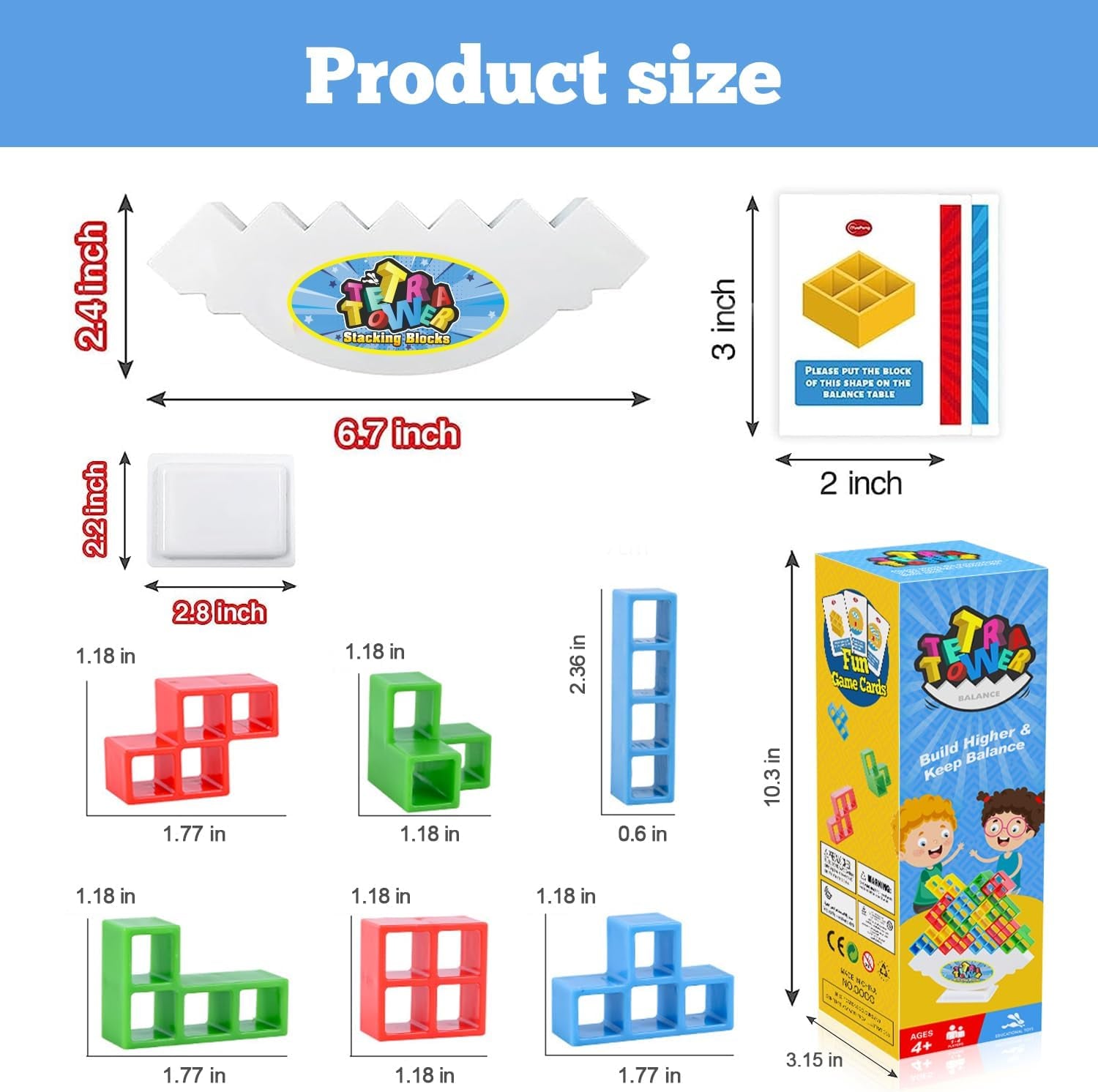 Tetra Balancing Stacking Tower Toys, 32PCS Board Games for Kids & Adults, 2 Players Balance Game Team Building Blocks STEM Toy with Storage Bag, Boys Girls Gifts, Perfect for Family, Parties, Travel